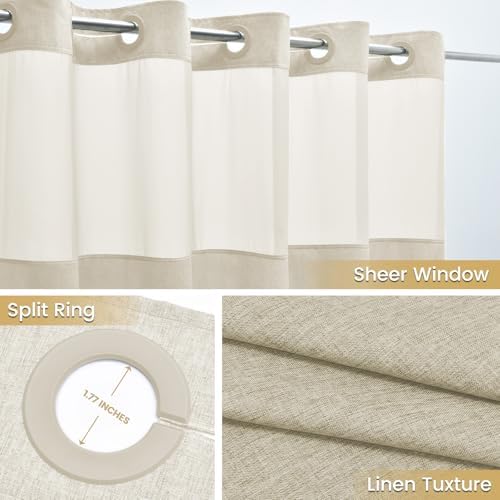 WONICY No Hook Stall Shower Curtain with Snap-in Liner, Cream, 54 x 80
