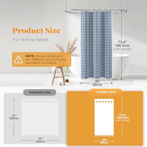 BTTN Stall Boho Farmhouse Linen Heavy Duty Shower Curtain Set, 36x72, Blue