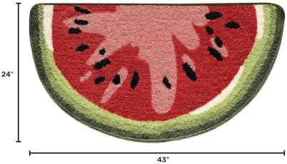 DEXI Cute Watermelon Bath Mat, Half Round Fruit Bathroom Rugs 43x24