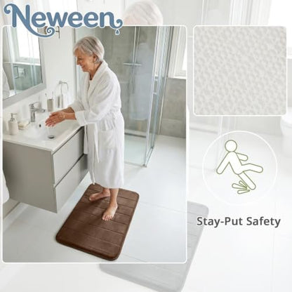 Neween Bathroom Rugs Set 3 Piece, Absorbent Memory Foam Bath Mat, Brown