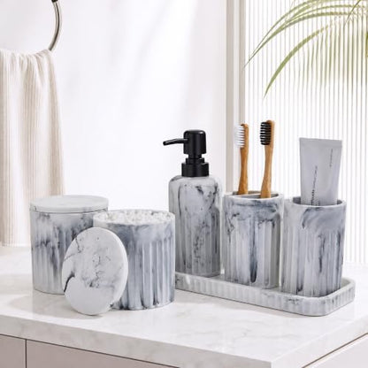 INIUNIK Bathroom Accessory Set, 6 Pieces, Marble White