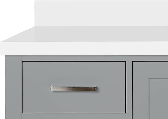 ARIEL Cambridge 60-inch Bathroom Vanity with Sink,Solid Wood, 1.5-inch Pure White Quartz Countertop & Backsplash, Single Rectangular Porcelain Sink, 2 Soft Closing Doors, 9 Dovetail Drawers, Grey
