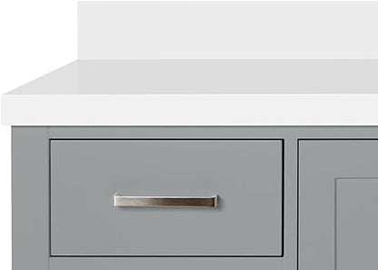 ARIEL Cambridge 60-inch Bathroom Vanity with Sink,Solid Wood, 1.5-inch Pure White Quartz Countertop & Backsplash, Single Rectangular Porcelain Sink, 2 Soft Closing Doors, 9 Dovetail Drawers, Grey