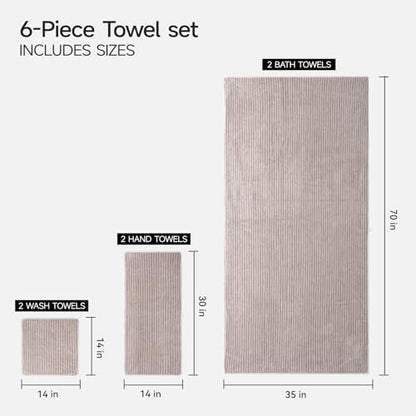 REDKISS 6-Piece Microfiber Bath Towel Set, Ultra Soft, Highly Absorbent & Quick Dry, 35x70 Inch Oversized, Taupe Towels for Bathroom, Spa, Gym, 2 Bath 2 Hand 2 Washcloths
