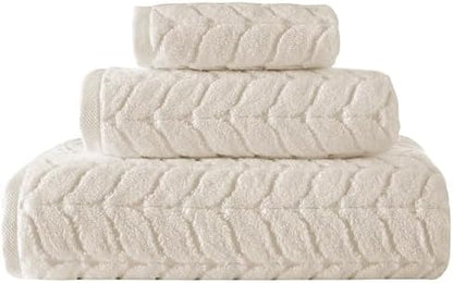 BAGNO MILANO Turkish Cotton Bath Towels, Hand Towels - Soft Plush Jacquard Collection Luxury Towels Set (Cream, Bath Sheet 35x70)