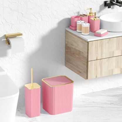 XLHOMO Pink Bathroom Accessories Set - Gorgeous Bathroom Set, 10PC Bathroom Accessory Set, Toilet Brush, Trash Can, Qtip Holder & Soap Dispenser