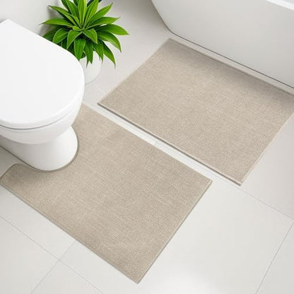YIHOUSE Bathroom Rugs Thin Bath Mat Sets 4 Pieces Quick Dry,Beige