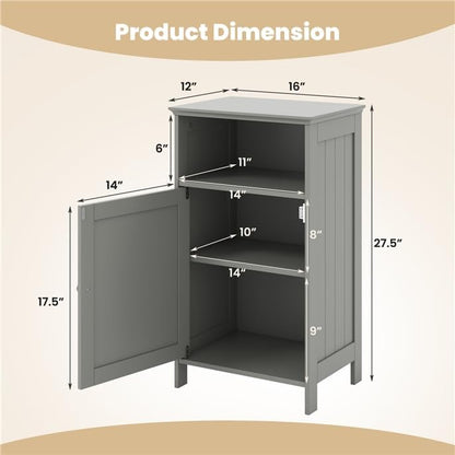 LDAILY Bathroom Cabinet, Freestanding Small Cabinet with Door, 3-Position Adjustable and Removable Shelf, Anti-Tipping Device, Wooden Floor Organizer for Bathroom, Kitchen, Office (Gray)
