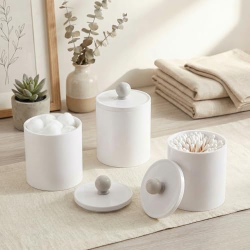 SheeChung 4 Pack Qtip Holder, White Acrylic Qtip Jars for Bathroom