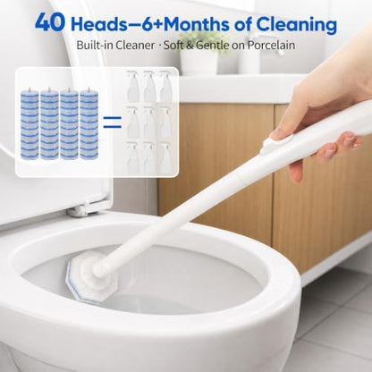 2 Disposable Toilet Brush and Holder Set, with 40 PCS Brush Head for Clorox