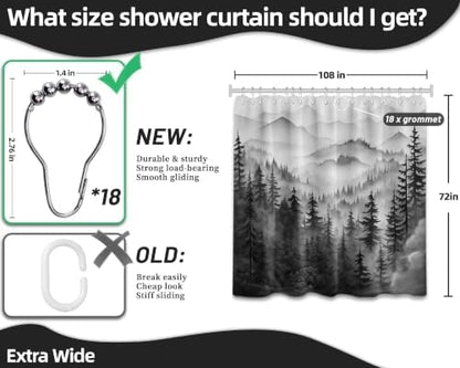 Black and White Extra Wide Shower Curtain, 108X72 in for Clawfoot Tub