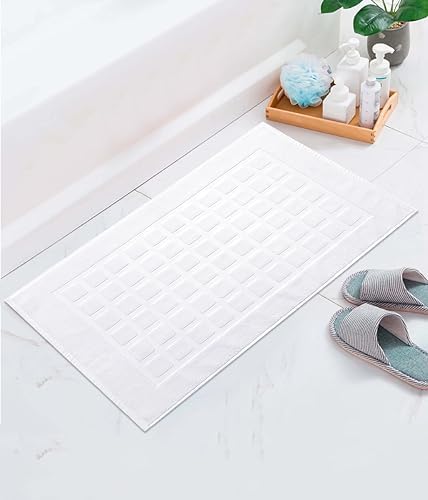 COTTON CRAFT Bath Tub Mats- 2 Pack Sculpted Tile Bathroom Mat - White