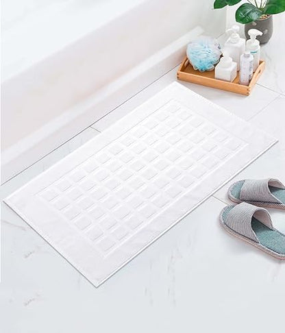 COTTON CRAFT Bath Tub Mats- 2 Pack Sculpted Tile Bathroom Mat - White