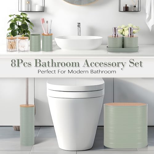 10 PCS Green Bathroom Accessories Set with Trash Can Bathroom Accessory
