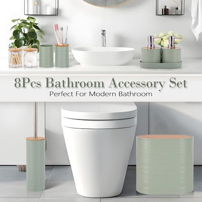 10 PCS Green Bathroom Accessories Set with Trash Can Bathroom Accessory