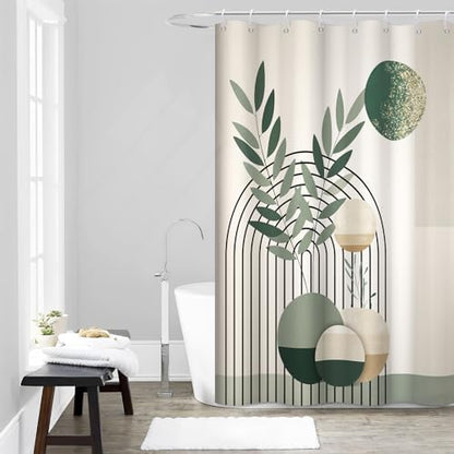Mid Century Sage Green Shower Curtain for Bathroom 60x72 Inch