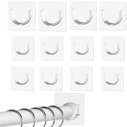 12 Pack Heavy Duty Shower Rod Holders No Drilling, Adhesive Curtain Rod Brackets for Wall, Tension Rod Holder Supports 30 lbs, Waterproof for Tile Marble, Home Rental RV (Rod Not Included)