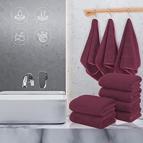 TENSTARS Silk Hemming Hand Towels for Bathroom - Quick Drying - Ultra Soft Microfiber Absorbent Towel for Bath Fitness, Gym, Shower, Hotel, and Spa - 16x28 Inch | Set of 6, Burgundy