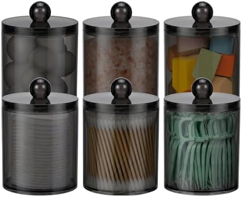 6 Pack Acrylic Qtip Holder Dispenser for Cotton Swabs, Balls, Floss Picks
