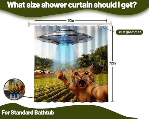Funny Cat UFO Shower Curtain, 70x72 Inch