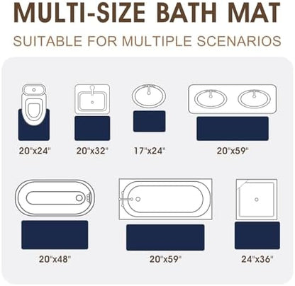 Memory Foam Bath Mat Set 3 Piece, Ultra Soft Absorbent Waffle Bathroom Rugs, Super Non-Slip PVC Backing Bath Rug Quick Dry, Machine Washable Rug for Tub, Shower, Home Decor Accessory, Navy Blue