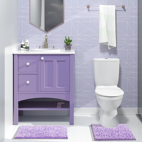 Yimobra Chenille Bathroom Rugs, 28x17.5, Extra Soft Bath Mats for Bathroom Non Slip, Fluffy Plush Luxury Shower Mat Outside, Water Absorbent, Machine Washable, Purple & Lavender