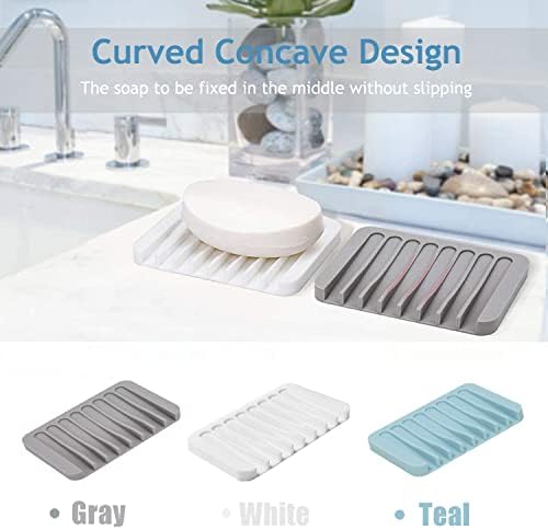 Self Draining Soap Dishes, 3 Pcs Silicone Waterfall Drainer Soap Holder for Bathroom, Extend Soap Life Keep Dry Clean & Easy Cleaning (Black)