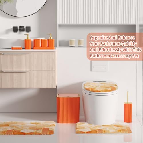 XLHOMO Bathroom Set - 26PC Bathroom Set with Shower Curtain and Rugs, Bathroom Accessory Set, Orange Bathroom Accessories Set, Trash Can & Soap Dispenser