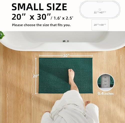 TYUU Bathroom Rugs Non Slip Washable, Super Absorbent Thin Bath Mat Small Quick Dry Low Pile Bathroom Rug, Dark Green 20"x30"