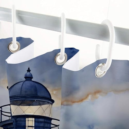 Coastal Lighthouse Shower Curtain, Ocean Nautical Sunrise Beach Seascape Bath Curtain, Sailboat Waterproof Bathroom Bathtub Decor Accessories with Hooks 72X72 in