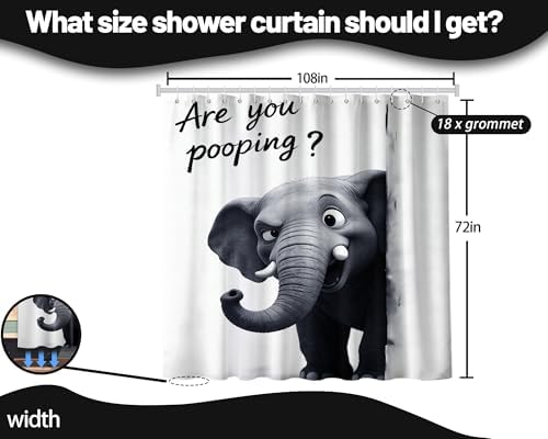 Extra Long Shower Curtain Funny Elephant Clawfoot Tub, 108 x 72 in