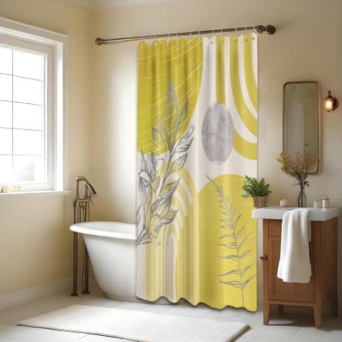 Mustard Yellow Extra Long Shower Curtain, Tall 72X96 in, Mid Century