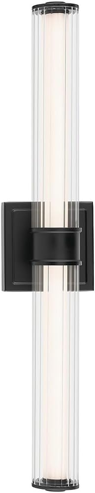 Kichler Laurene LED Bath Bar Light, Black | Linear vanity light with clear fluted glass for bathroom mirrors (26.5" x 5"), 55196BKLED