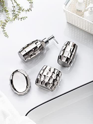 Silver Bathroom Accessory Set, Mosaic Ceramic Bathroom Accessories Set Include Lotion Dispenser, Toothbrush Holder Tumbler, and Soap Dish