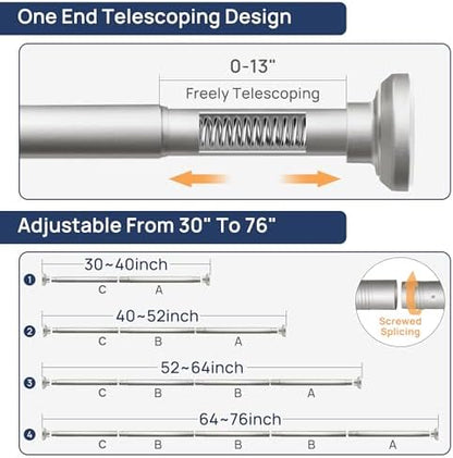 ENJOYBASICS 1" Nickel Shower Curtain Rod, 30-76" Adjustable, Secure Tension