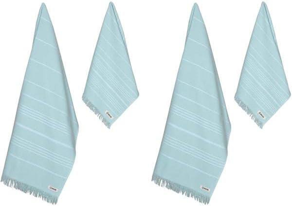 Sand Cloud Turkish Premium Bath Towels for Bathroom - Large, Set of 4 | 100% Certified Organic Turkish Cotton Yarn - Lightweight, Soft & Absorbent - Dry Faster & Cleaner - Classic Seaglass
