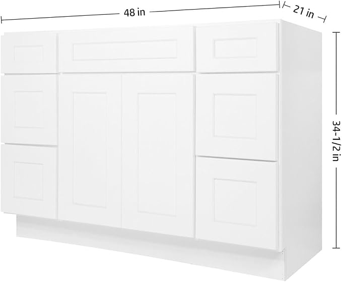 Furinno Shaker Two Drawer Stack Bath Vanity Cabinet Without Top, Ready to Assemble, 21 D x 48 W x 34.5 H, White