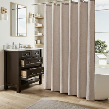 Naturoom Linen Shower Curtain 90 Inch Long for Bathroom Sand Beige 1 Panel