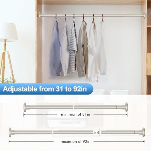 CorkLatta Brushed Nickel Shower Curtain Rod 31 to 92 Inch,1 Inch Diameter Adjustable Spring Tension Stainless Steel Telescoping Rod,Easy Install,No Rust