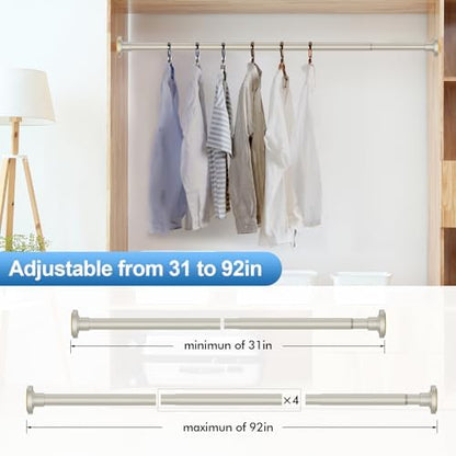 CorkLatta Brushed Nickel Shower Curtain Rod 31 to 92 Inch,1 Inch Diameter Adjustable Spring Tension Stainless Steel Telescoping Rod,Easy Install,No Rust