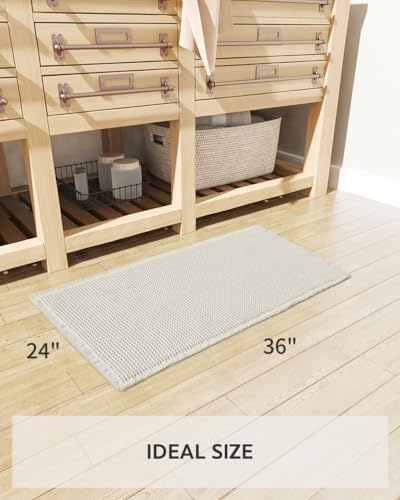 Waffle Bath Mat, Super Absorbent Non Slip Bath Mat Ultra Soft Bathmat Machine Washable Bath Rugs with Tassels, Beside Tub, 24" x 36", White