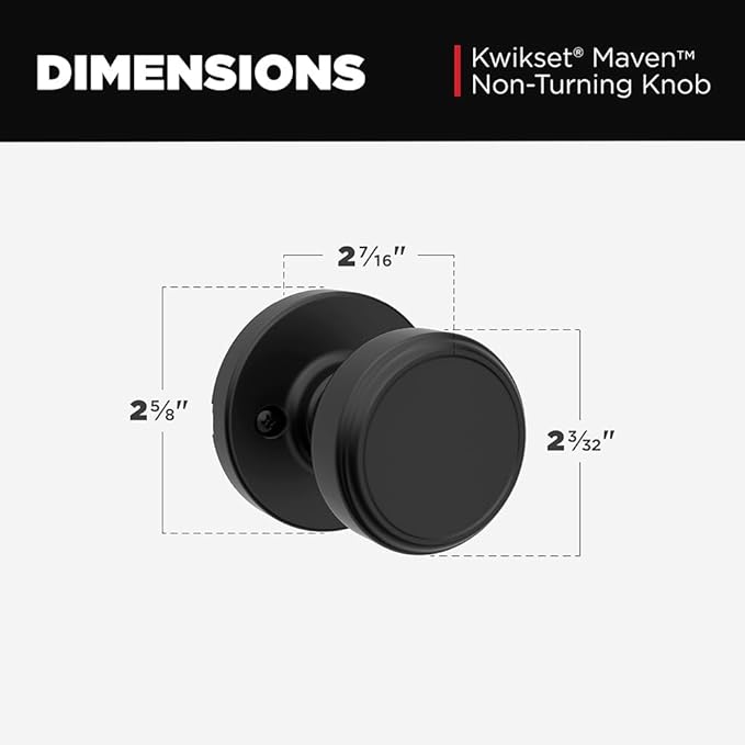Kwikset Maven Dummy Door Knob, Single Sided Round Handle for Closets, French Double Doors, and Pantry, Matte Black Non-Turning Interior Push/Pull Door Knob, with Microban Protection (Pack of 10)