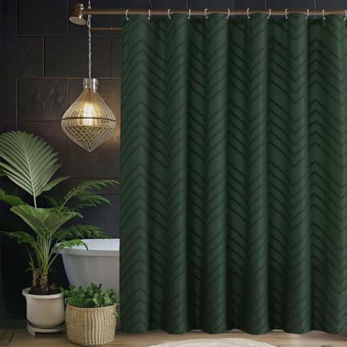 Dark Green Boho Fabric Shower Curtain 72 x 90 Inches