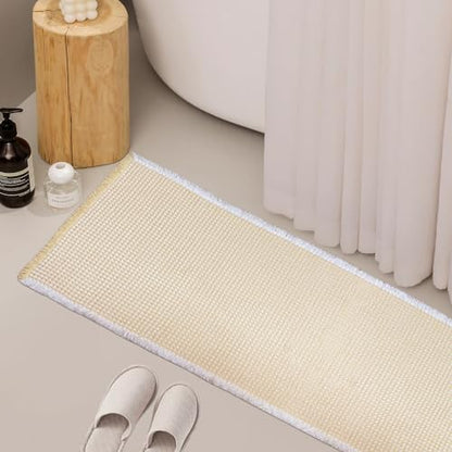 ZALL Beige Waffle Bath Mat,Super Absorbent Non Slip Long Bathroom Runner Rug,Cream 24X72inch,Machine Washable Ultra Soft Floor Mats