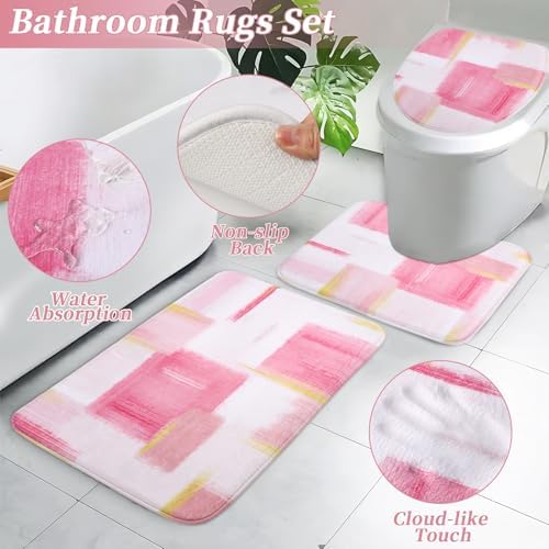 XLHOMO Bathroom Accessories Set - 26PCS Pink Bathroom Set, Bathroom Accessory Set with Shower Curtain and Rugs and Bathtub Mats for Home