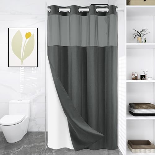 WONICY No Hook Shower Curtain with Liner, Charcoal Grey, 54 x 80 Inch