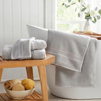 Springtree Home Luxury Bamboo Rayon Plush Bath Towel Set | 4-Pack | Grey