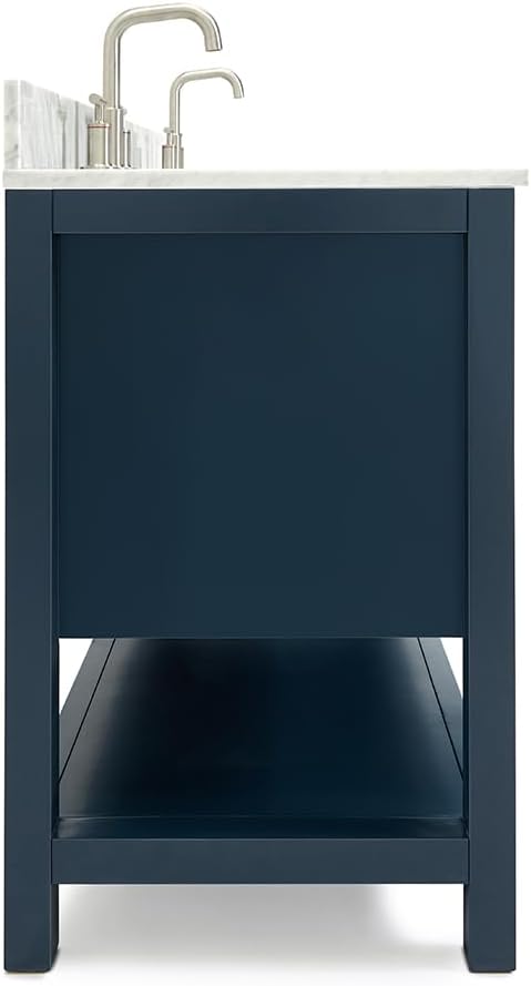 ARIEL Bayhill 72-inch Bathroom Vanity with Sink,Solid Wood, 0.75-inch Italian Carrara Marble Countertop, Double Rectangular Porcelain Sink, 2 Soft Closing Doors, 3 Dovetail Drawers, Midnight Blue