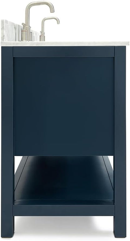 ARIEL Bayhill 72-inch Bathroom Vanity with Sink,Solid Wood, 0.75-inch Italian Carrara Marble Countertop, Double Rectangular Porcelain Sink, 2 Soft Closing Doors, 3 Dovetail Drawers, Midnight Blue