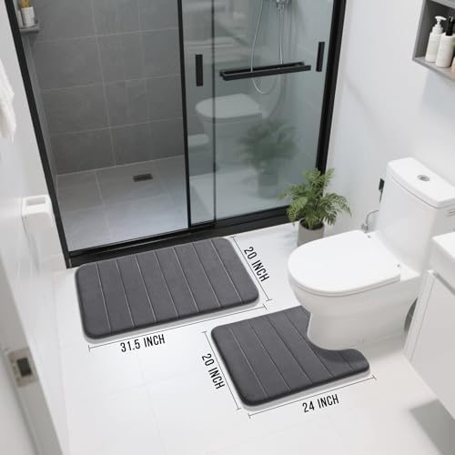 Yimobra Memory Foam Bathroom Mat Set, 31.5 x 20 & 24 x 20 in, Dark Gray